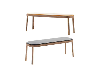 Modern Wooden Benches With Curved Legs And Black Padded Seat Design 3d model