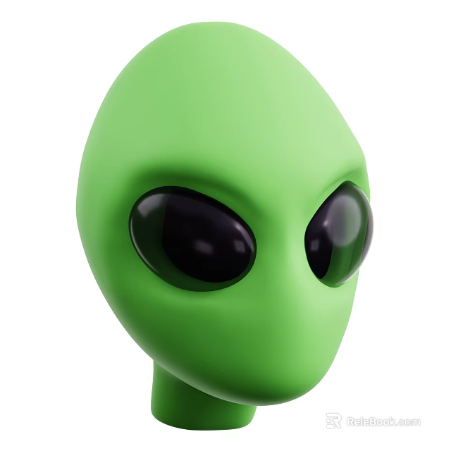 Green Alien Character With Large Black Eyes And Smooth Head Design 3d model 