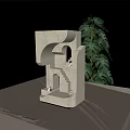 Architectural Model Featuring Warm Wall Lamp Illuminating Staircase Archway and Green Plants
