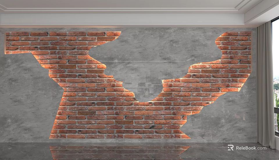 Red Brick Background Wall With Gray Cement Gap And Warm Lighting Effect 3d model 