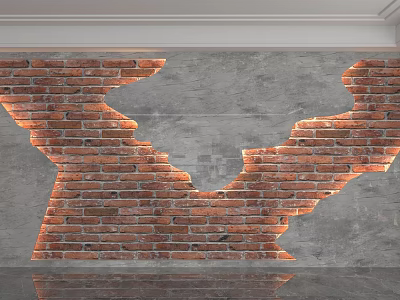 Red Brick Background Wall With Gray Cement Gap And Warm Lighting Effect 3d model