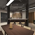 Modern Restaurant Interior Design With Large Tree Bar Counter Bar Stools And Sofa Area 3d model