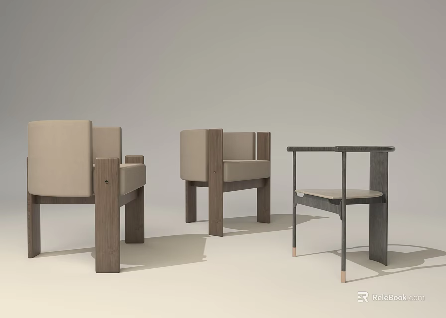 Modern Single Accent Chair With Wooden Frame And Beige Upholstered Design 3d model 