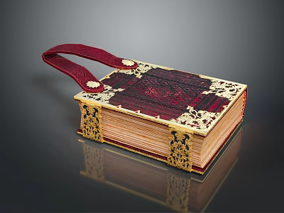 Elegant Decorative Storage Box With Red Strap And Golden Carved Patterns For Daily Use 3d model