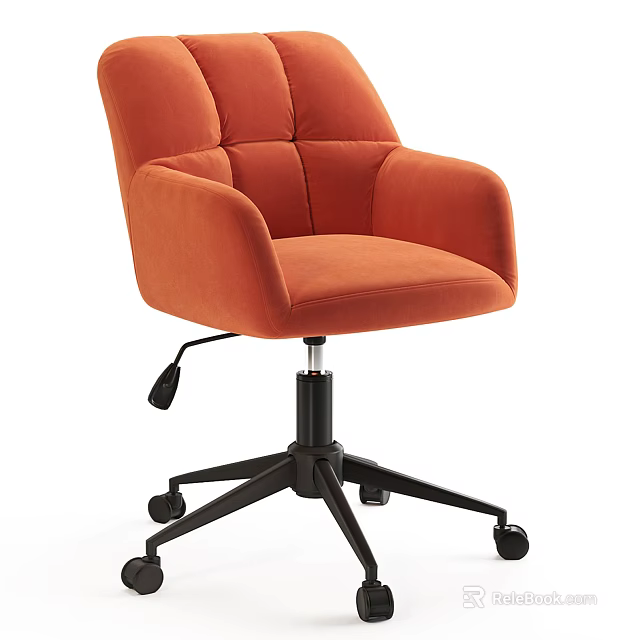 Orange Velvet Upholstered Office Chair With Swivel Base And Rolling Wheels Modern Design 3d model 