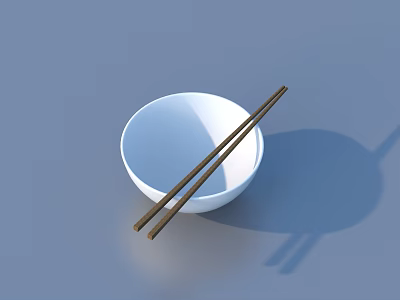 Simple Dinnerware Set Including White Bowl And Wooden Chopsticks For Daily Use 3d model