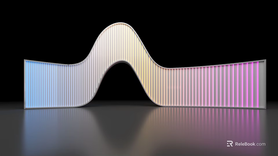 Modern Wavy Archway With Colorful Striped Design And Reflective Floor Surface 3d model 