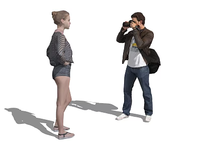 Male Photographer Taking Photos Of Female Model In Casual Wear 3d model