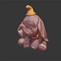 Gray Elephant Themed Furniture Decor Piece With Yellow Hat And Orange Bow On Black Base