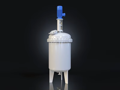 Industrial Stirring Reactor With White Body Blue Motor And Support Legs 3d model