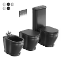Black Toilet and Bidet Set with Modern Designs Flush Buttons and Control Switches