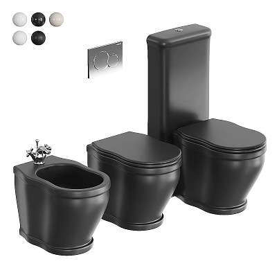 Black Toilet and Bidet Set with Modern Designs Flush Buttons and Control Switches 3d model