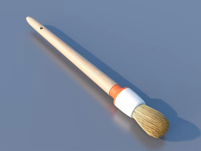 Household Cleaning Brush With Wooden Handle And Orange White Grip Natural Bristles 3d model