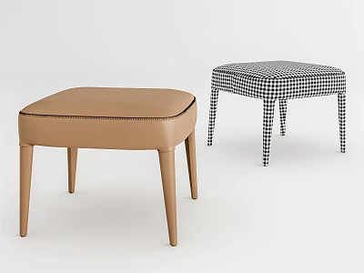 Leather And Checkered Sofa Stools With Stitched Details And Slim Legs Design 3d model
