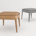Leather And Checkered Sofa Stools With Stitched Details And Slim Legs Design