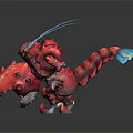 Red Muscular Character Creature With Blue Antennae Spiked Claws Standing On Blue Platform