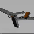 Detailed Shiny Silver Pistol With Wooden Grips And Disassembled Metal Parts