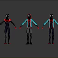 Three 3D SpiderMan Character Models With Different Costumes And Poses