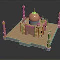 Golden Decorative Furniture Ornament In Architectural Style With Dome And Minaret Features