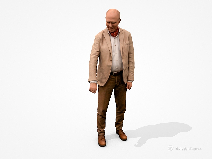 Man Wearing Beige Blazer Light Shirt Brown Pants And Shoes 3d model 