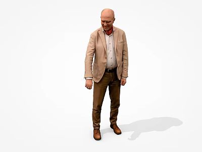 Man Wearing Beige Blazer Light Shirt Brown Pants And Shoes 3d model