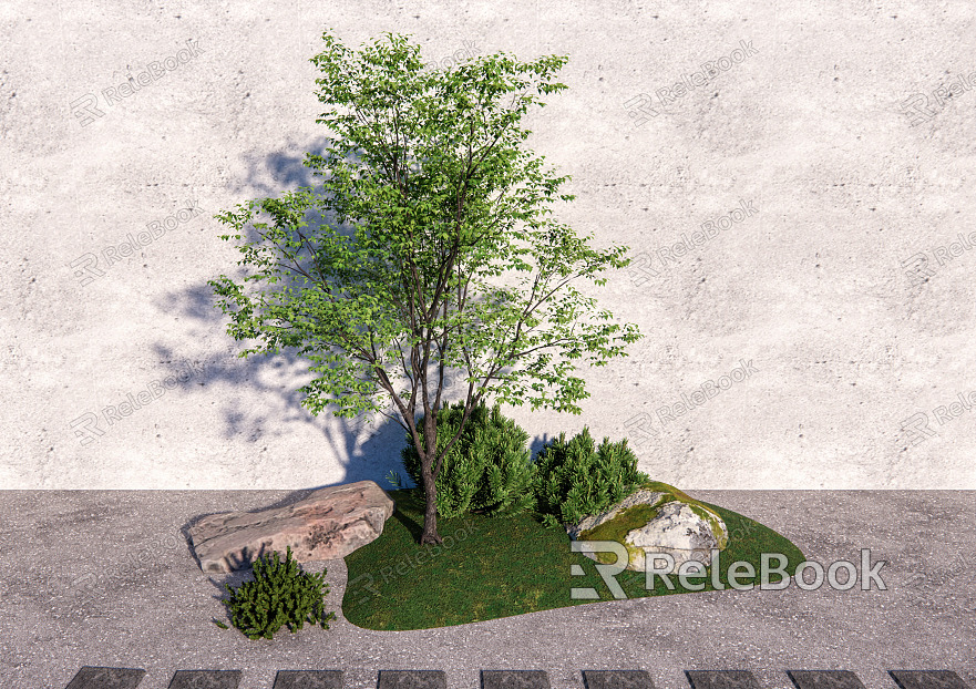 Modern Tree Tree Plant Stone Landscape Stone Hillside model