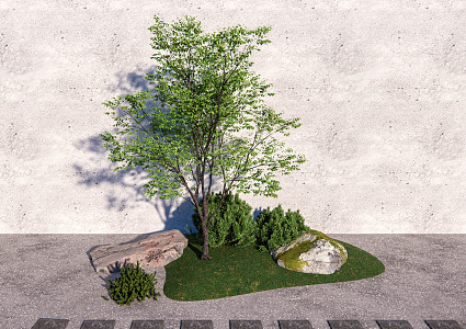 Modern Tree Plant Stone Landscape Stone Hillside 3d model