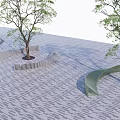 Curved Modern Outdoor Chairs With Trees In Paved Patio Area