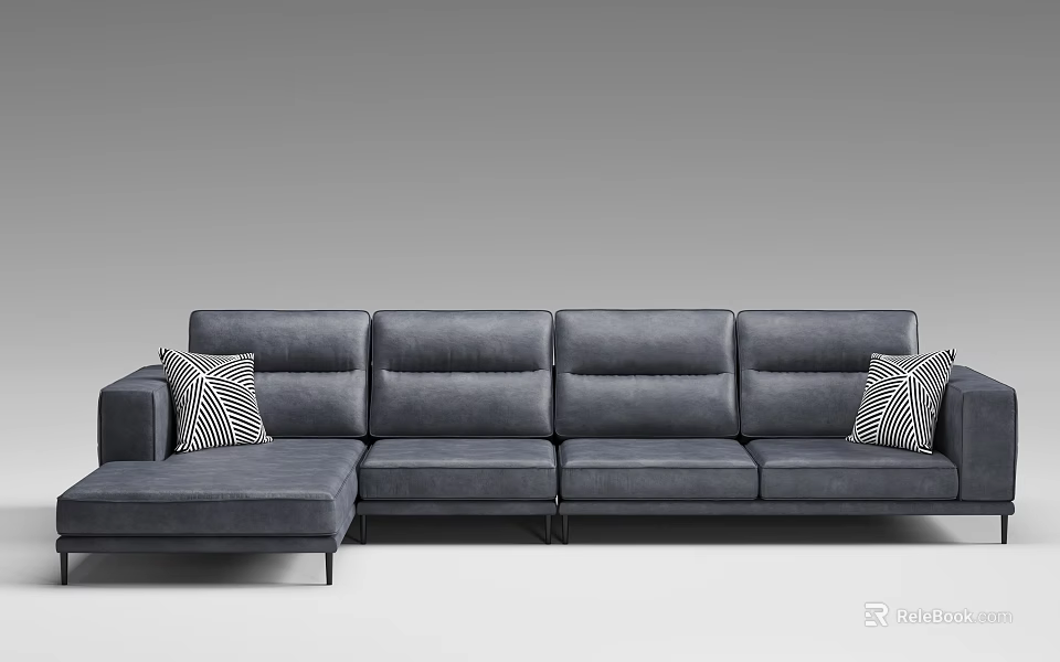 Modern Gray Sectional Sofa With Accent Pillows And Chaise Lounge 3d model