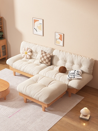 Modern Cloud Sofa Cream Solid Wood Cloud Sofa 3d model