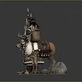 Shaman Figure With Reindeer Statue Fur Clothing Antler Headdress Trident Staff Saddle And Snow Base