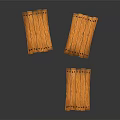 Three Wooden Folding Stools With Cross Legs And Natural Wood Grain