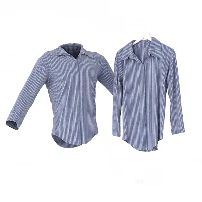 Blue and white striped long sleeve casual shirts with collar design 3d model