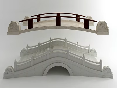 Traditional Stone Bridge With Arch Structure And Decorative Railings Design 3d model