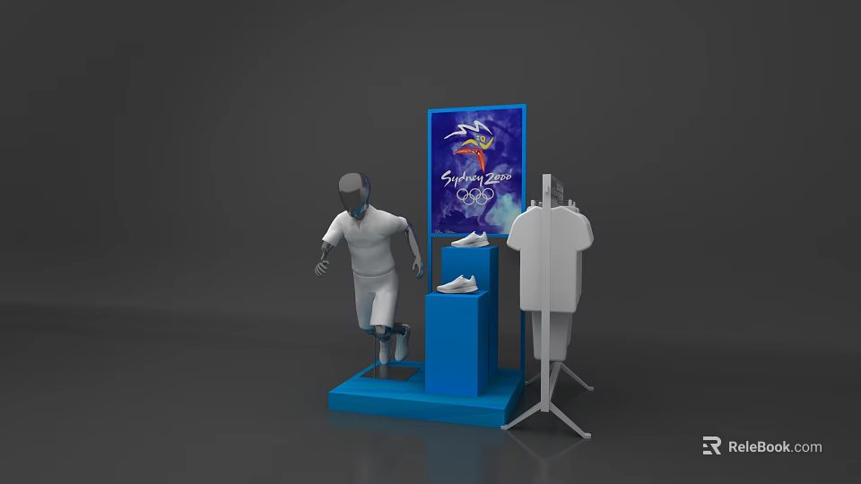 Georgia 2024 Sports Exhibition Display With Running Mannequin Shoes Clothing And Screen 3d model 