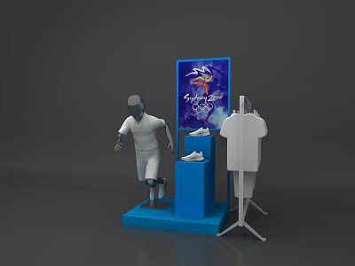 Georgia 2024 Sports Exhibition Display With Running Mannequin Shoes Clothing And Screen 3d model