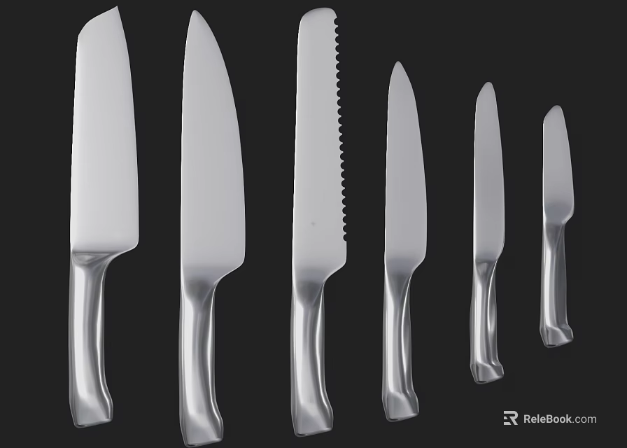 Stainless Steel Kitchen Knives With Different Types Sharp Blades And Ergonomic Handles 3d model 