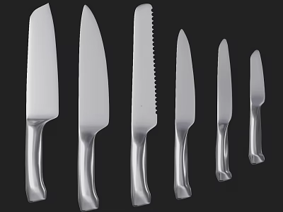 Stainless Steel Kitchen Knives With Different Types Sharp Blades And Ergonomic Handles 3d model