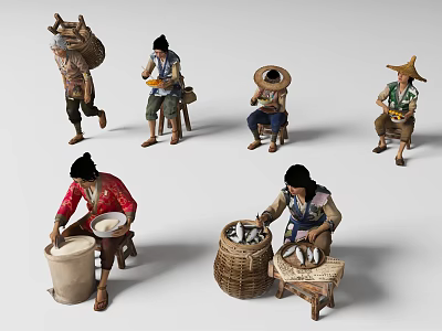 Multiple People In Traditional Rural Farming Scenes 3d model
