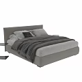 Modern Minimalist Bedroom Interior With Striped Bedding Gray Pillows And Nightstand
