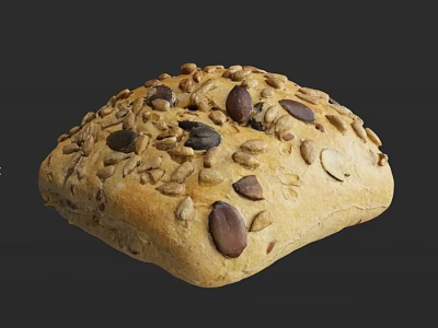 Freshly Baked Artisan Bread Topped With Sunflower Pumpkin And Flax Seeds 3d model
