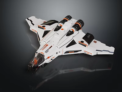 Sleek White Cosmic Spaceship With Modern Design Black Orange Details And Engines 3d model