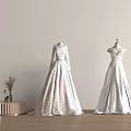 Elegant Wedding Dresses Long Sleeve Lace And Strapless Satin With Minimalist White Wall Wooden Floor
