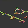 Gold Chain Daily Life Accessories With Various Shaped Pendants And Colorful Decorations