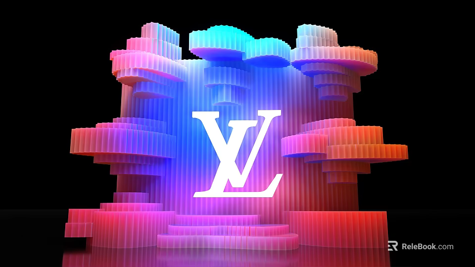Modern Stage With LV Logo And Colorful Layered Lighting Design 3d model 