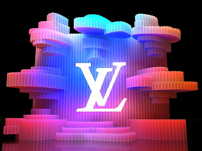 Modern Stage With LV Logo And Colorful Layered Lighting Design 3d model