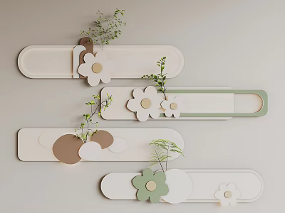 Modern Wall Decor Design With Floral Details And Green Plants 3d model