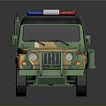 Military Camouflage Off Road Vehicle With Red Blue Emergency Lights And Open Top