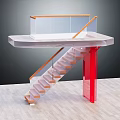 Modern Staircase With Wooden Handrail Glass Balustrade And Red Support Column