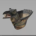 Bird Shaped Artistic Decorative Furniture Piece With Carved Eyes Feathers And Green Orange Brown Colors